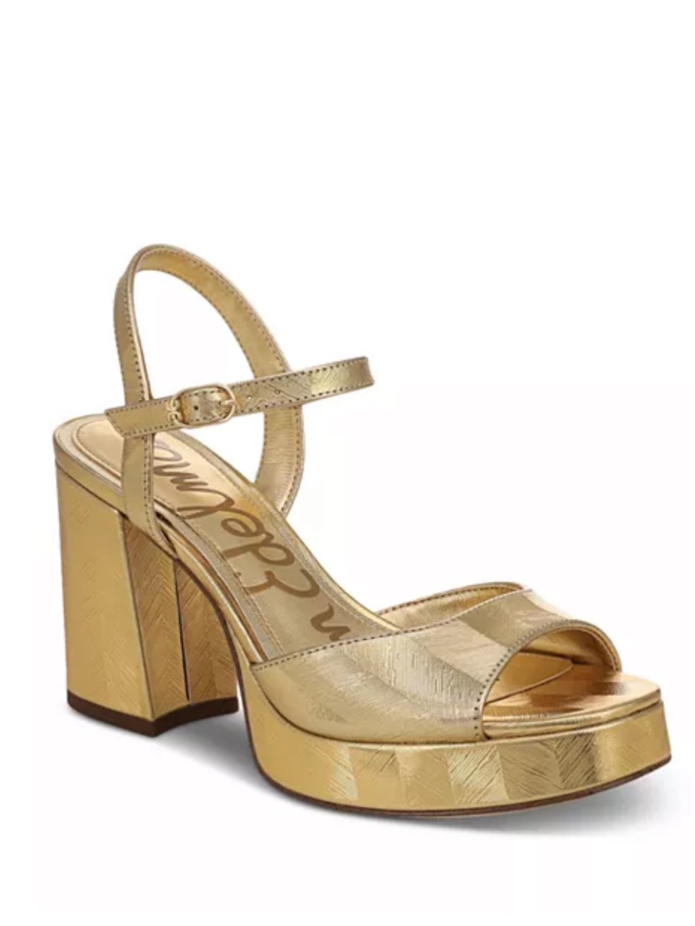 Sam Edelman Gold Metallic Fleur Platform Block Heel Sandals